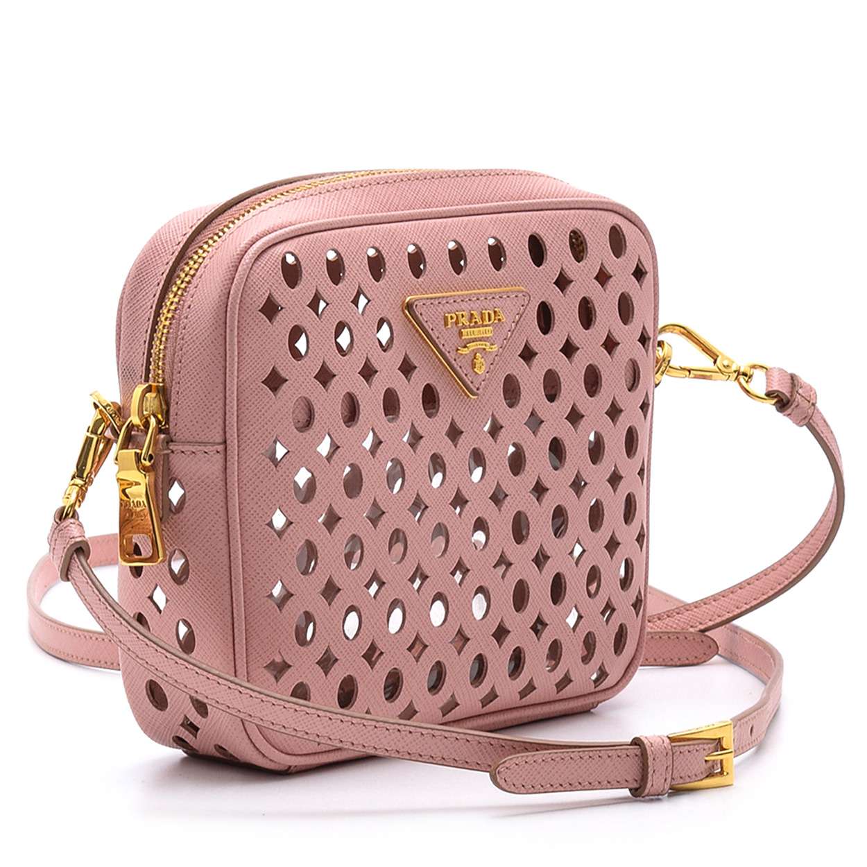 Prada -  Pink Saffiano  Leather  Cutout Mini Crossbody  Bag 